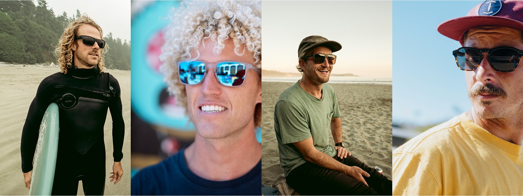 four images of men wearing Zeal Optics sunglasses