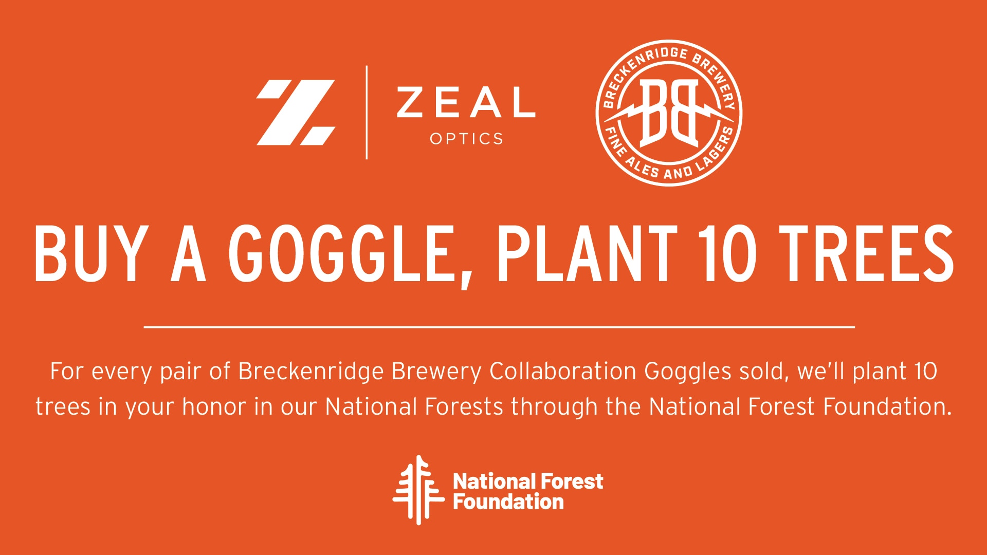 white Zeal and Breckenridge Brewery logos on an orange background and call out of Zeal's collaboration with Breck Brewery