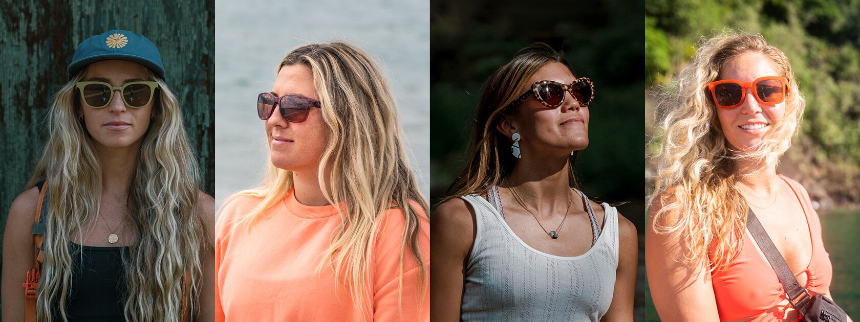 four product fit images of women wearing zeal polarized sunglasses