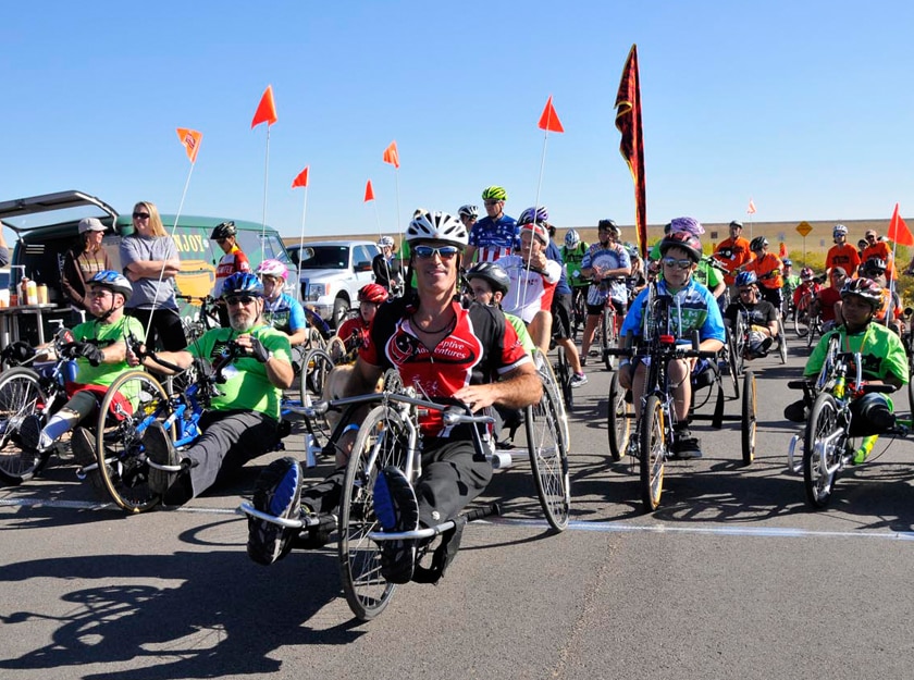 a group of recumbent bicyclists