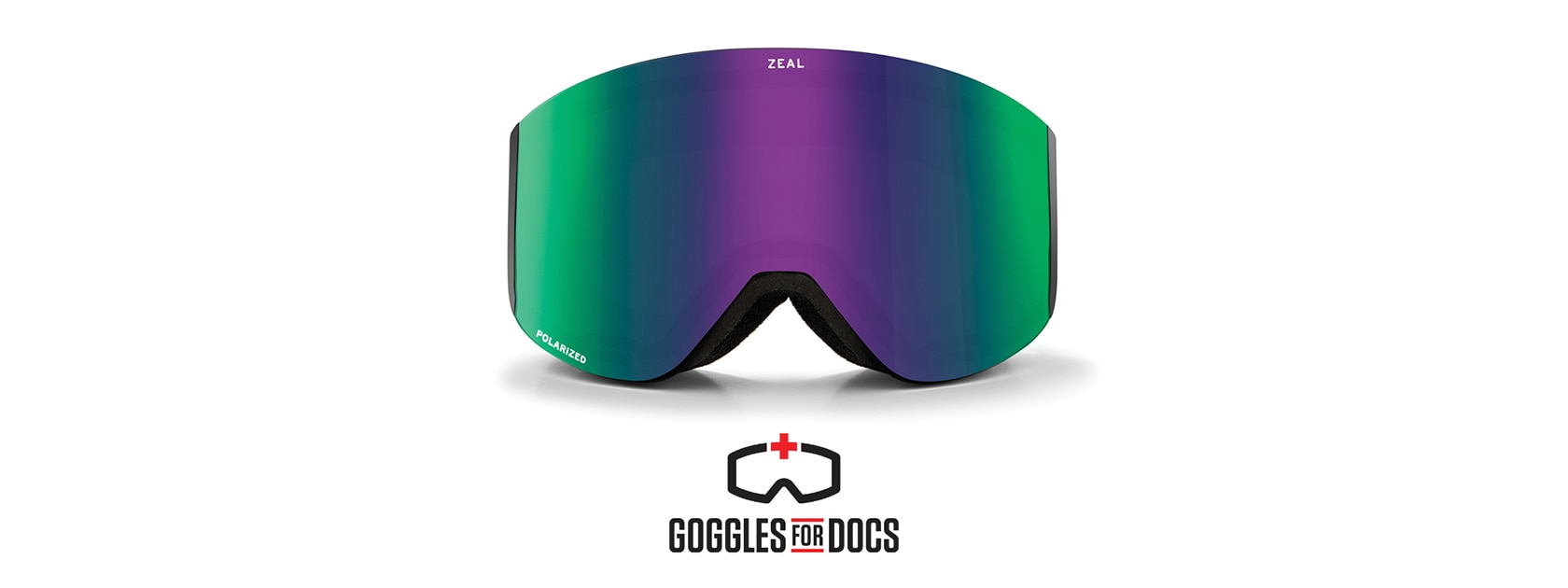 image of Zeal goggles on a white background above a Goggles For Docs logo