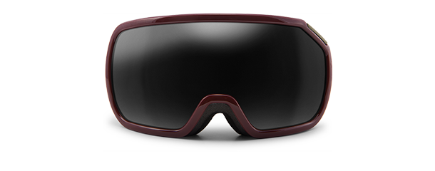 Burgundy frame goggles with dark grey lens